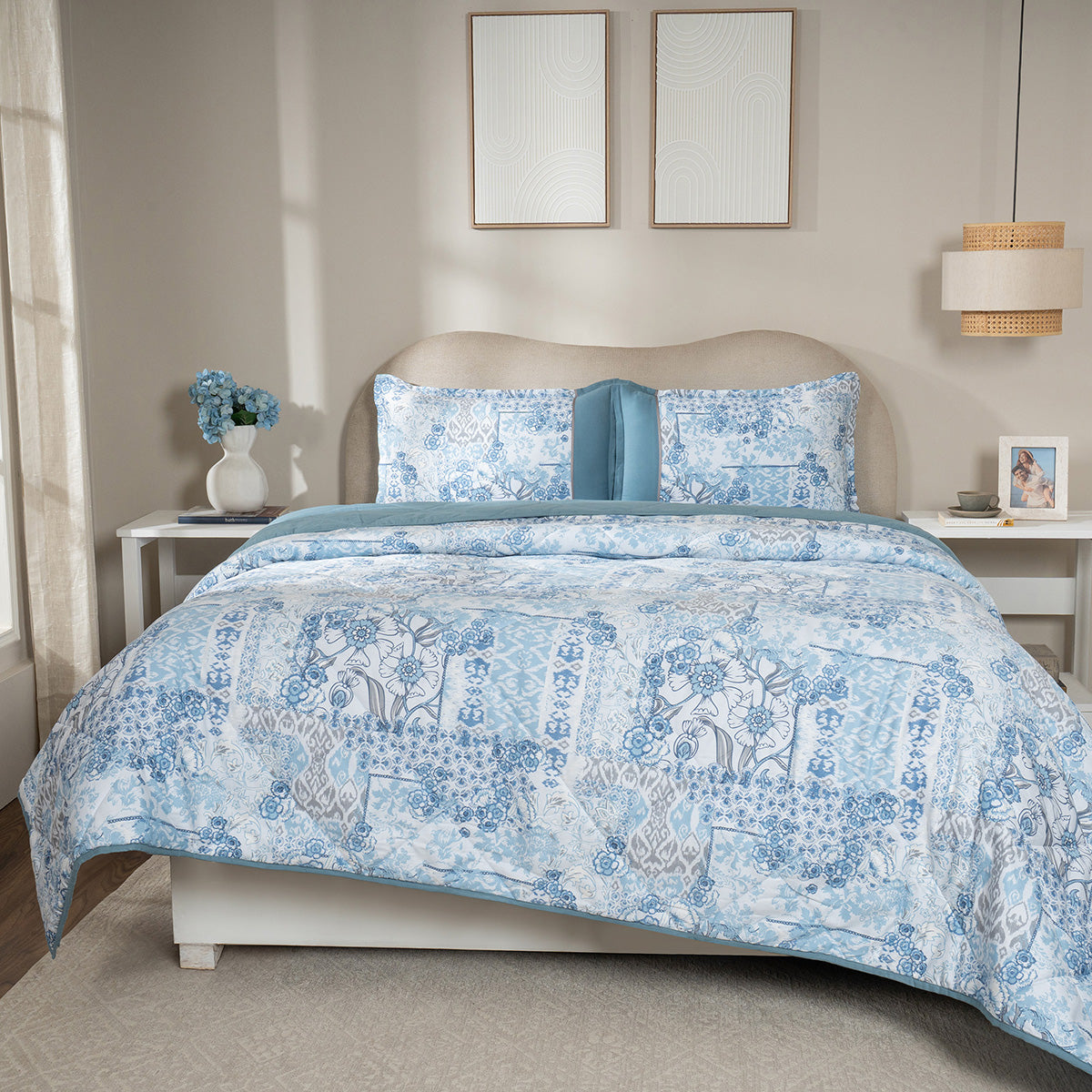 Quilt 110GSM 100% Cotton Shell Ethereal Floral Heritage Garden Forever Blue