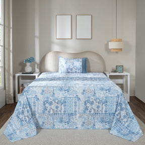 Bedsheet with Pillow Case 100% Cotton Ethereal Floral Heritage Garden Forever Blue