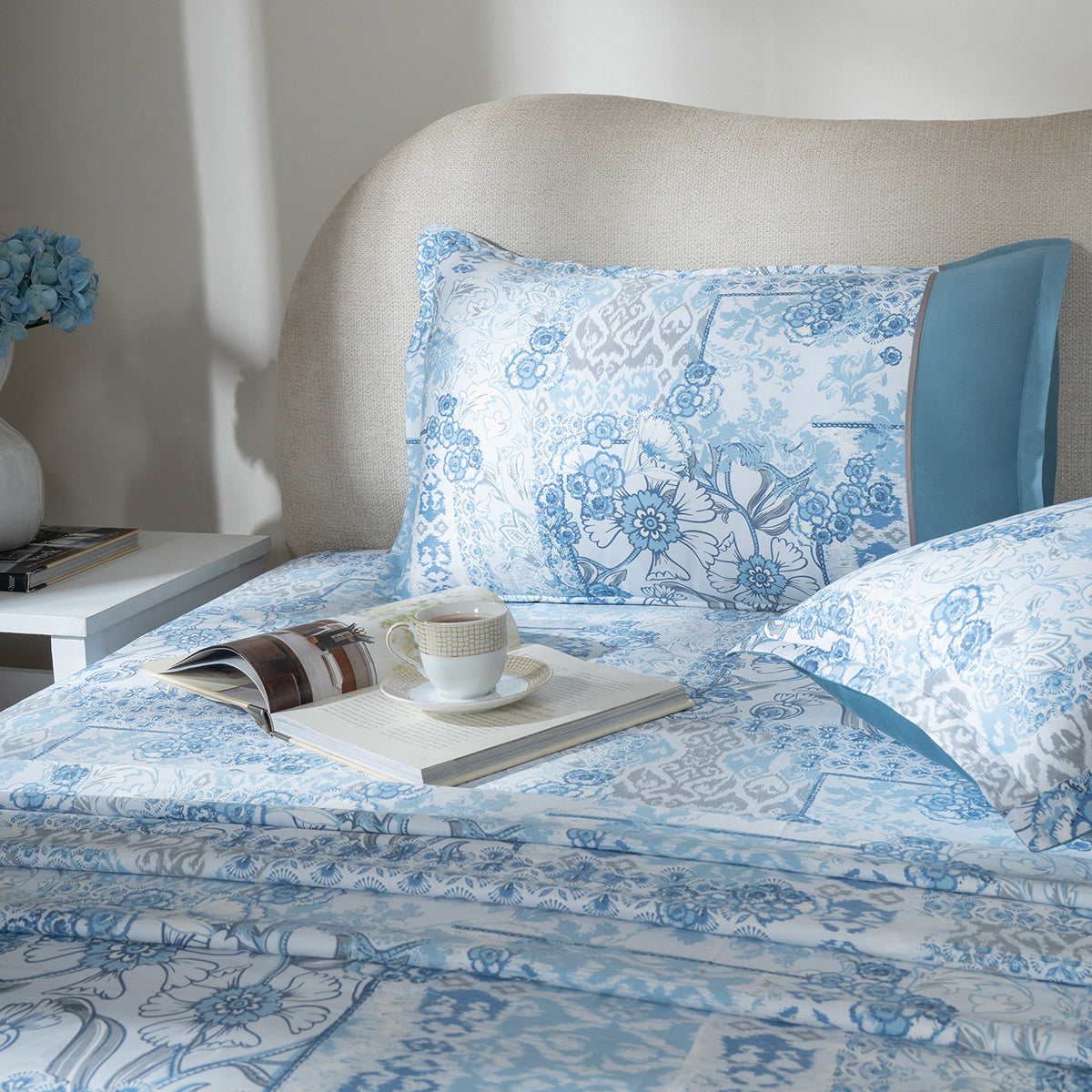 Bedsheet with Pillow Case 100% Cotton Ethereal Floral Heritage Garden Forever Blue