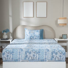 Fitted Sheet with Pillow Case 100% Cotton Ethereal Floral Heritage Garden Forever Blue