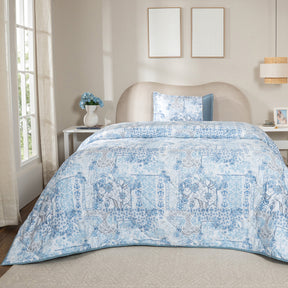 Quilt 300GSM 100% Cotton Shell Ethereal Floral Heritage Garden Forever Blue