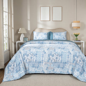 Duvet Cover with Pillow Case 100% Cotton Ethereal Floral Heritage Garden Forever Blue