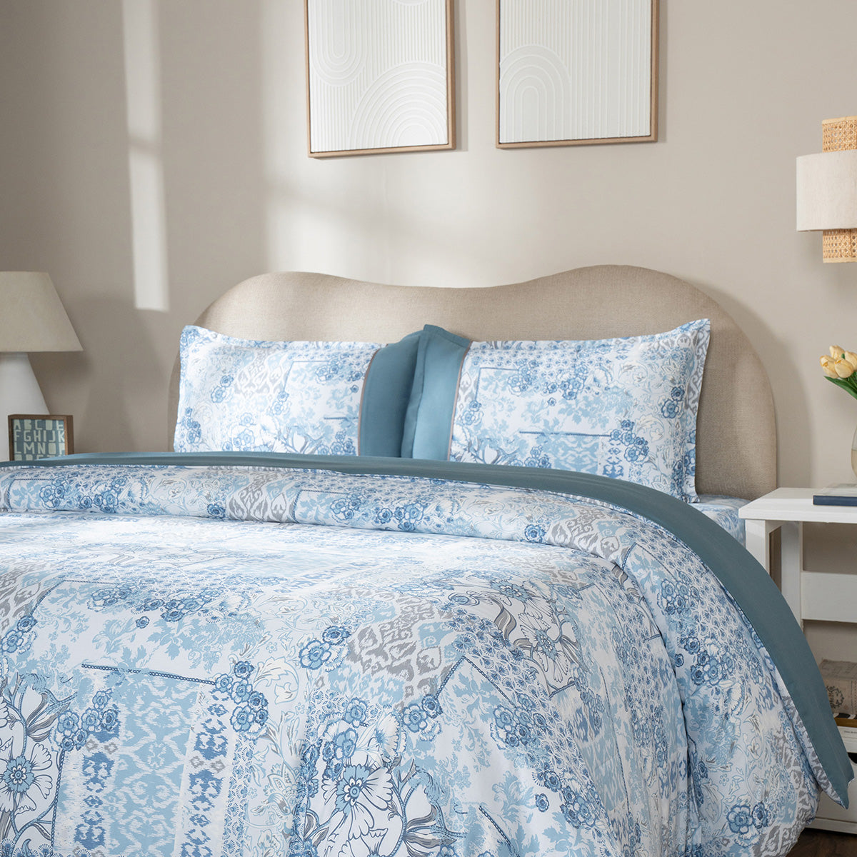 Duvet Cover with Pillow Case 100% Cotton Ethereal Floral Heritage Garden Forever Blue