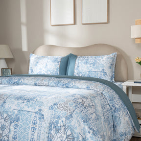Duvet Cover with Pillow Case 100% Cotton Ethereal Floral Heritage Garden Forever Blue