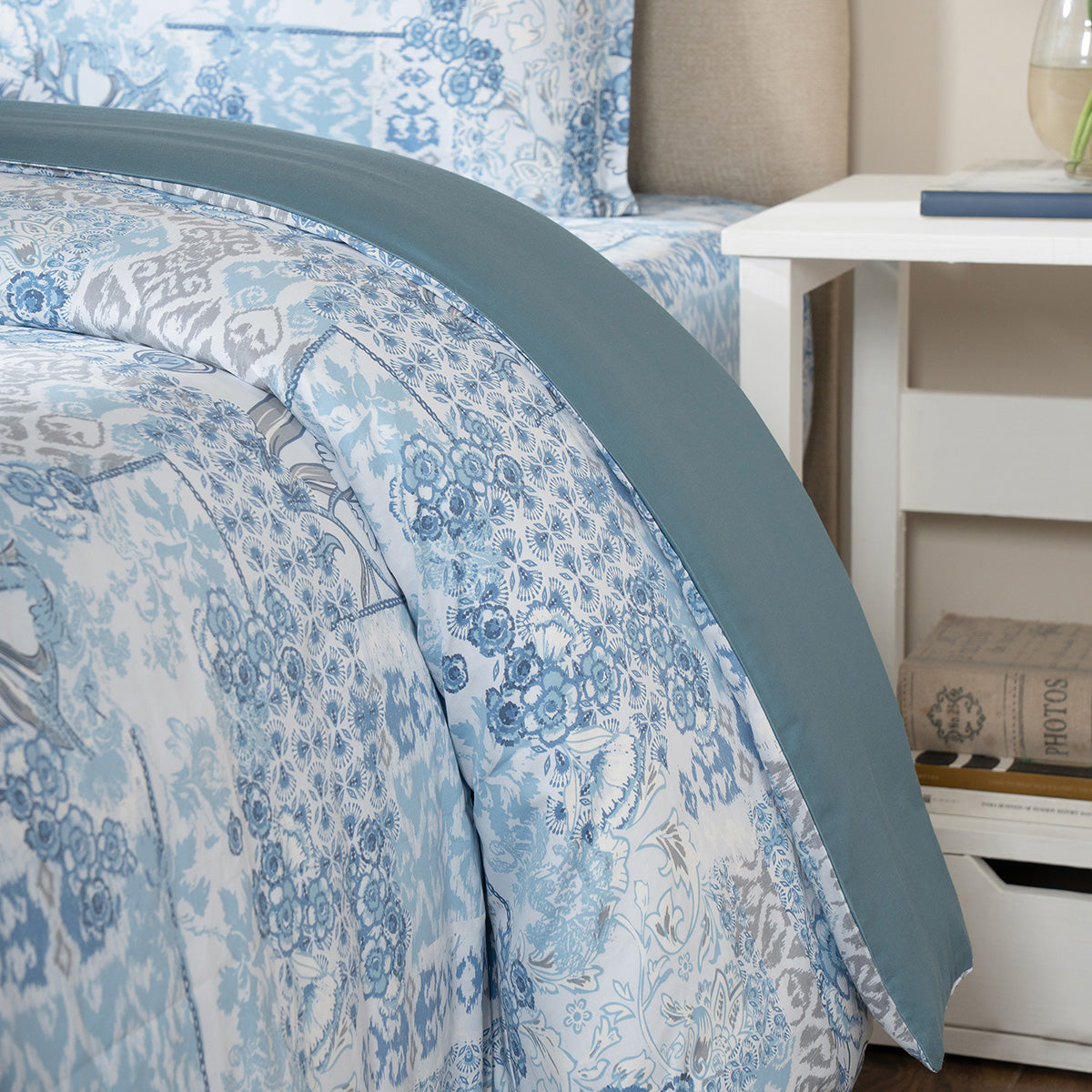 Duvet Cover with Pillow Case 100% Cotton Ethereal Floral Heritage Garden Forever Blue