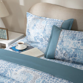 Duvet Cover with Pillow Case 100% Cotton Ethereal Floral Heritage Garden Forever Blue