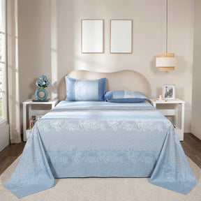 Bedsheet with Pillow Case 100% Cotton Filigree Heritage Garden Provincial Blue