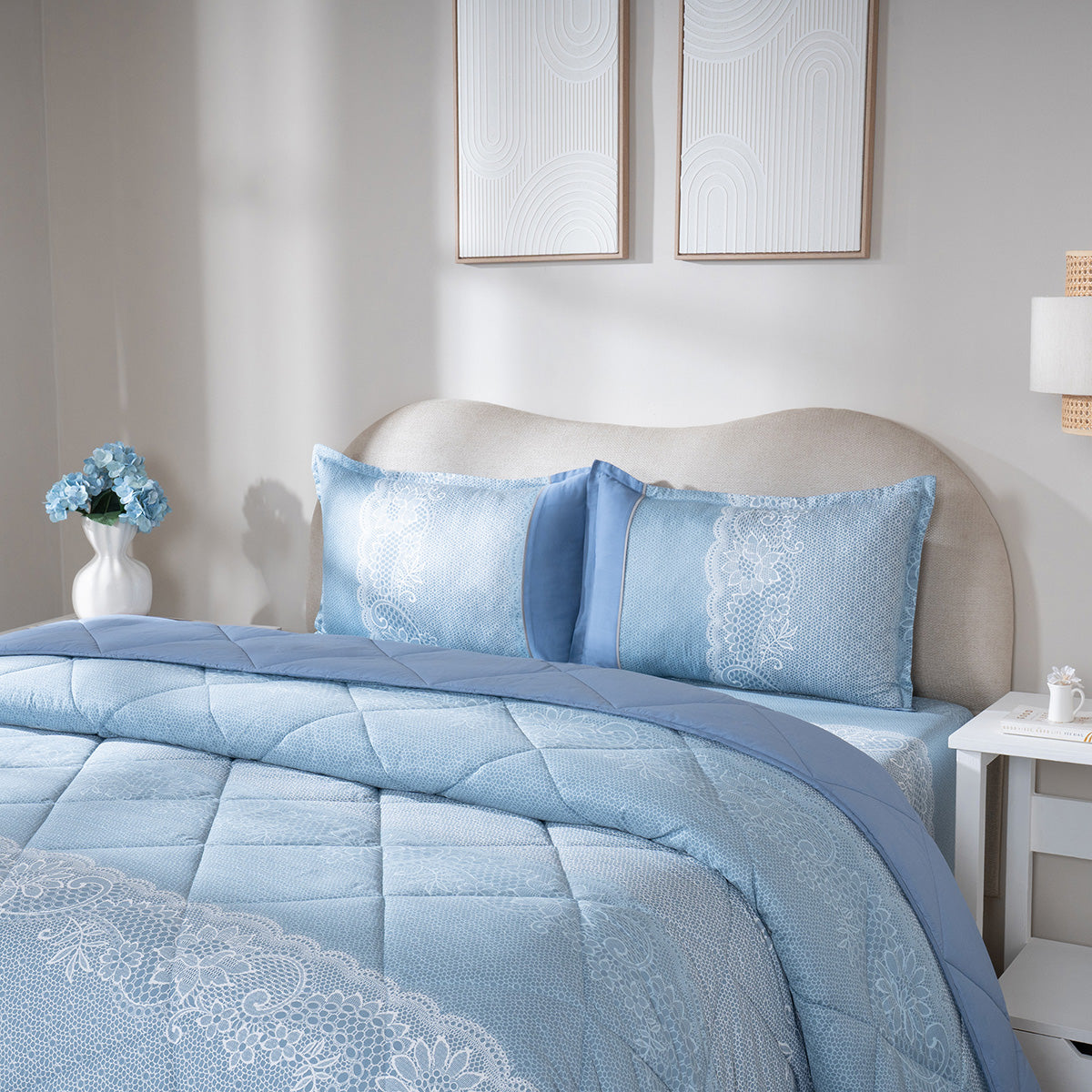 Quilt 110GSM 100% Cotton Shell Filigree Heritage Garden Provincial Blue