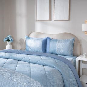 Quilt 110GSM 100% Cotton Shell Filigree Heritage Garden Provincial Blue