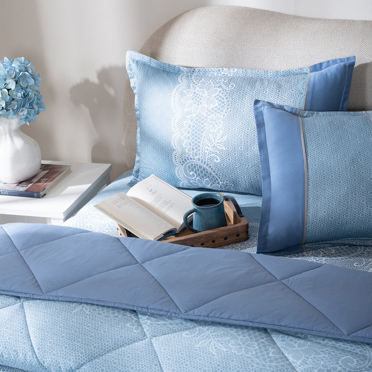 Quilt Set 4 Pcs Set Filigree Heritage Garden Provincial Blue
