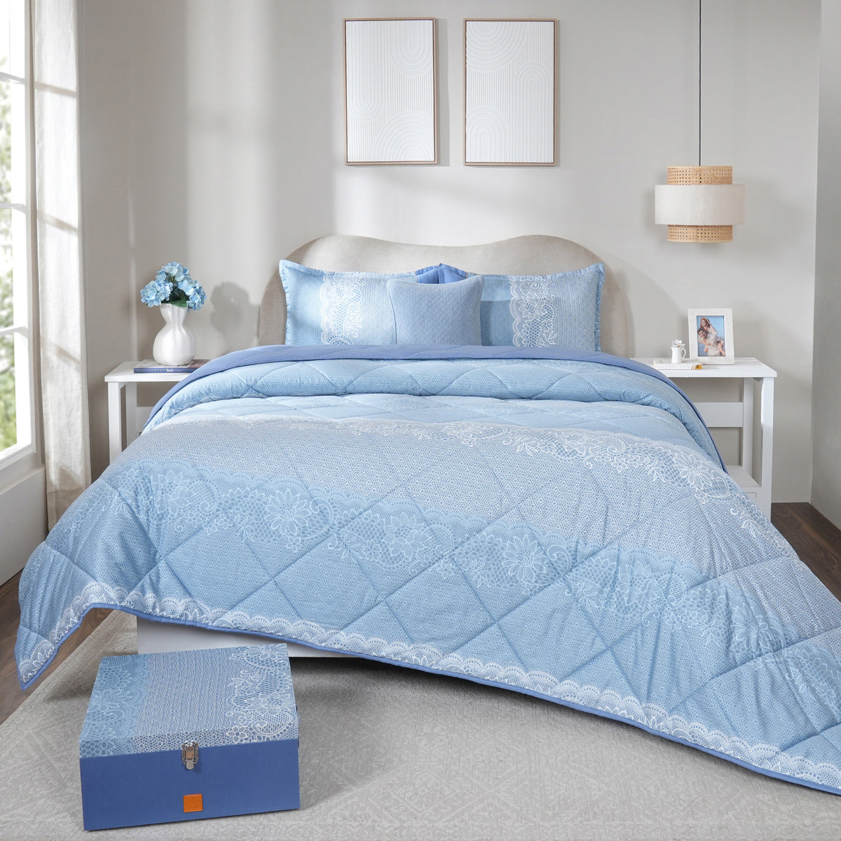 Bed Box Set 6 Pcs Set Filigree Heritage Garden Provincial Blue