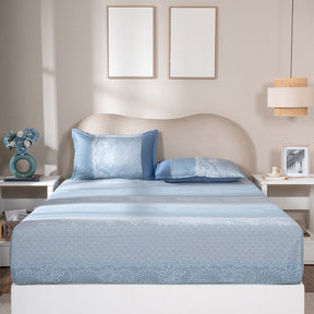 Fitted Sheet with Pillow Case 100% Cotton Filigree Heritage Garden Provincial Blue
