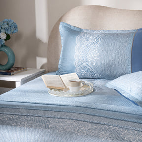 Fitted Sheet with Pillow Case 100% Cotton Filigree Heritage Garden Provincial Blue