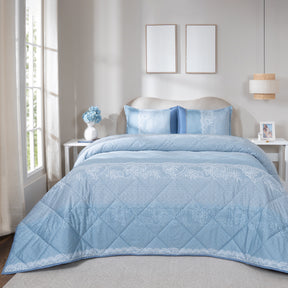Quilt 300GSM 100% Cotton Shell Filigree Heritage Garden Provincial Blue