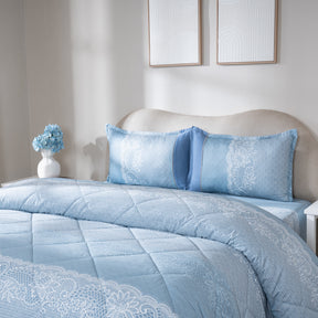 Quilt 300GSM 100% Cotton Shell Filigree Heritage Garden Provincial Blue