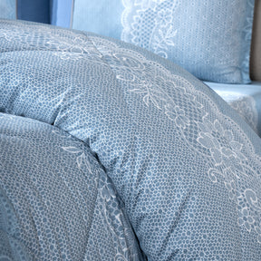 Quilt 300GSM 100% Cotton Shell Filigree Heritage Garden Provincial Blue