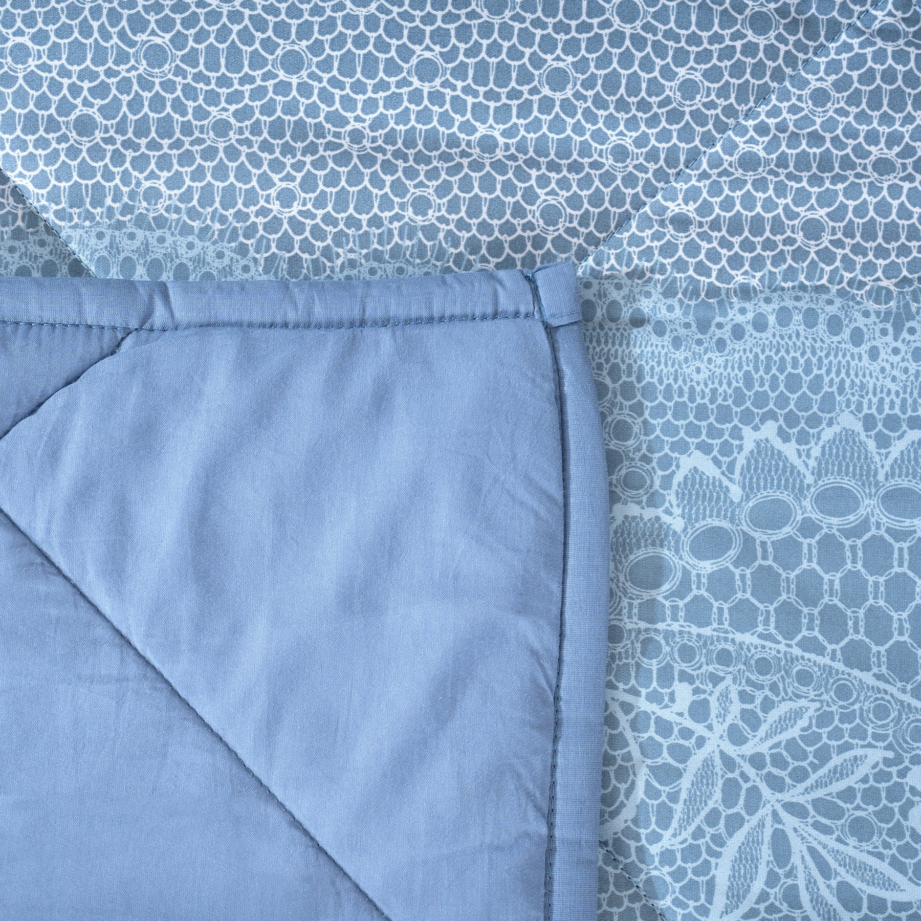 Quilt 300GSM 100% Cotton Shell Filigree Heritage Garden Provincial Blue