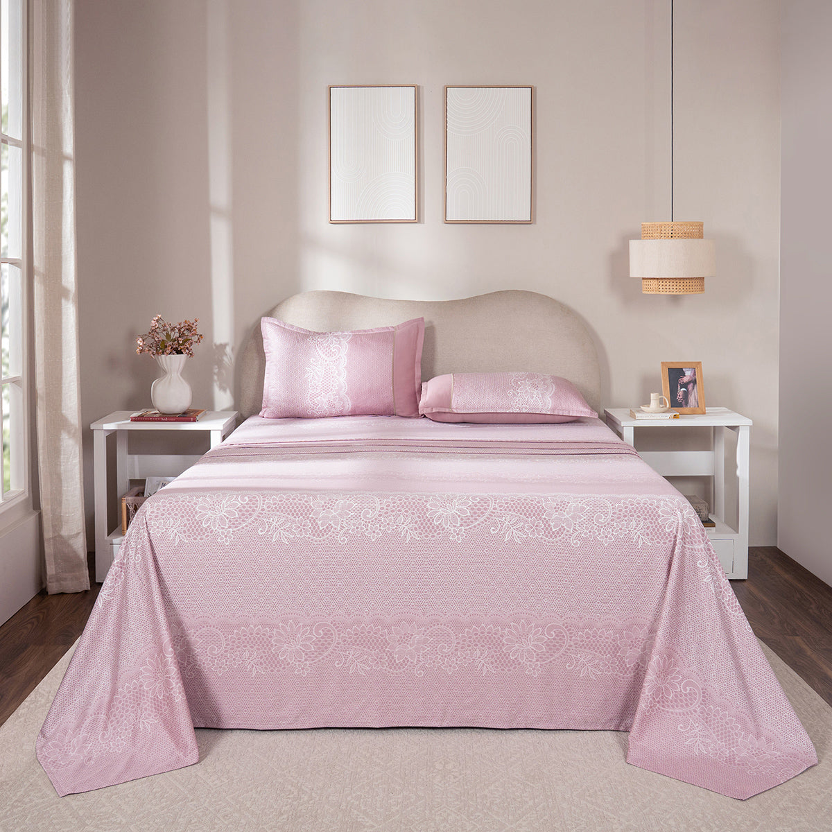Bedsheet with Pillow Case 100% Cotton Filigree Heritage Garden Woodrose