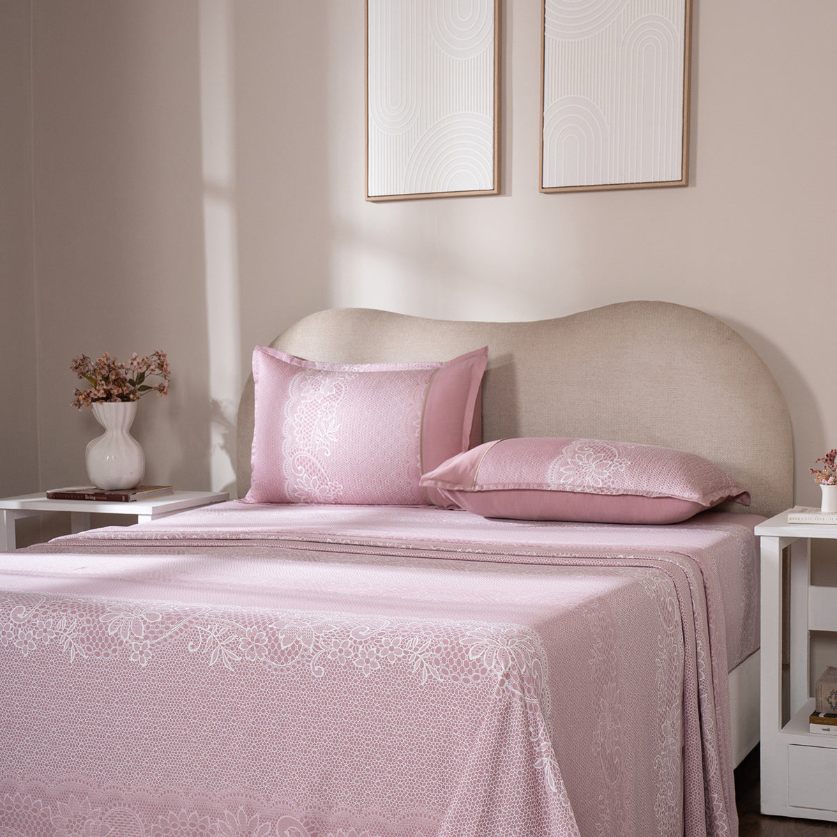 Bedsheet with Pillow Case 100% Cotton Filigree Heritage Garden Woodrose