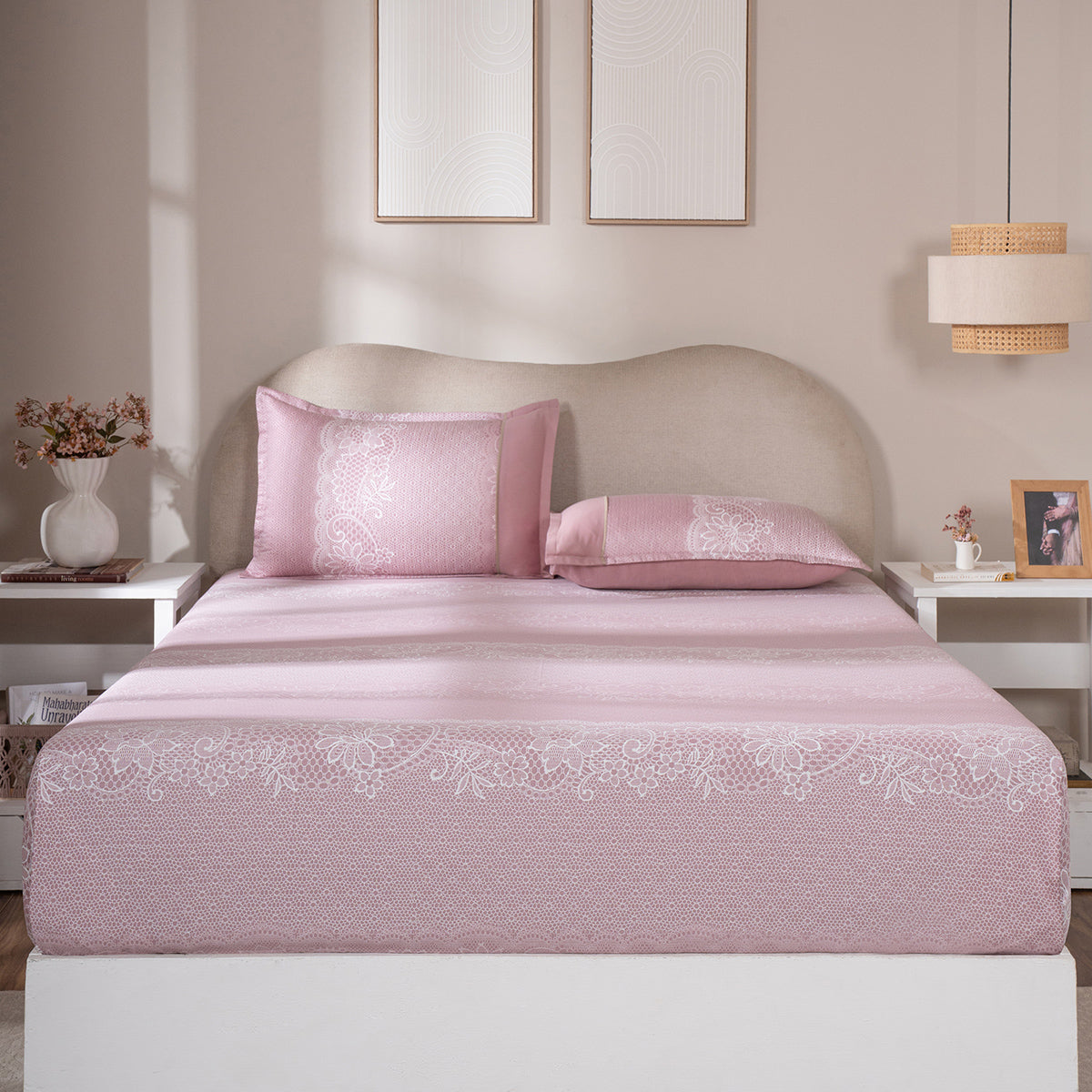 Fitted Sheet with Pillow Case 100% Cotton Filigree Heritage Garden Woodrose