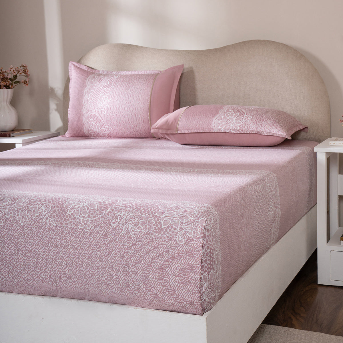 Fitted Sheet with Pillow Case 100% Cotton Filigree Heritage Garden Woodrose