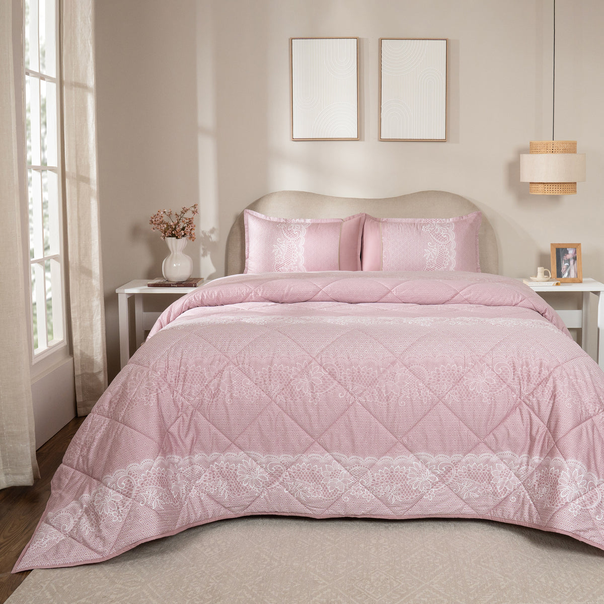 Quilt 300GSM 100% Cotton Shell Filigree Heritage Garden Woodrose
