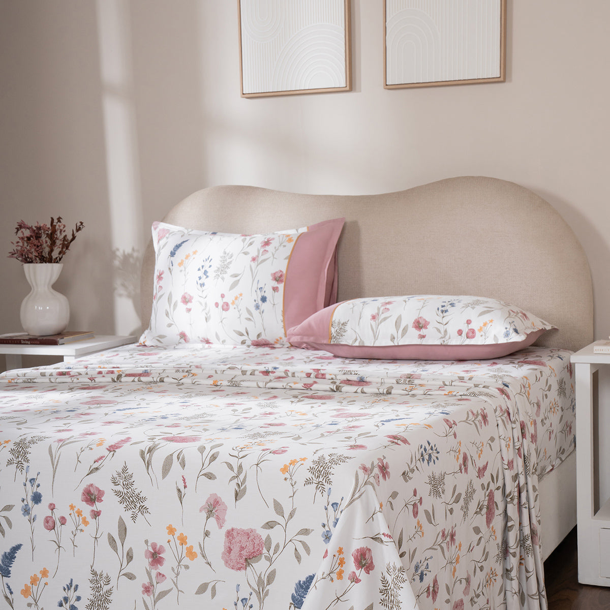 Bedsheet with Pillow Case 100% Cotton Rosellea Heritage Garden Old Rose