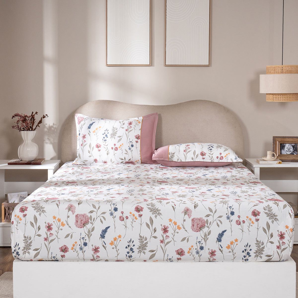 Fitted Sheet with Pillow Case 100% Cotton Rosellea Heritage Garden Old Rose