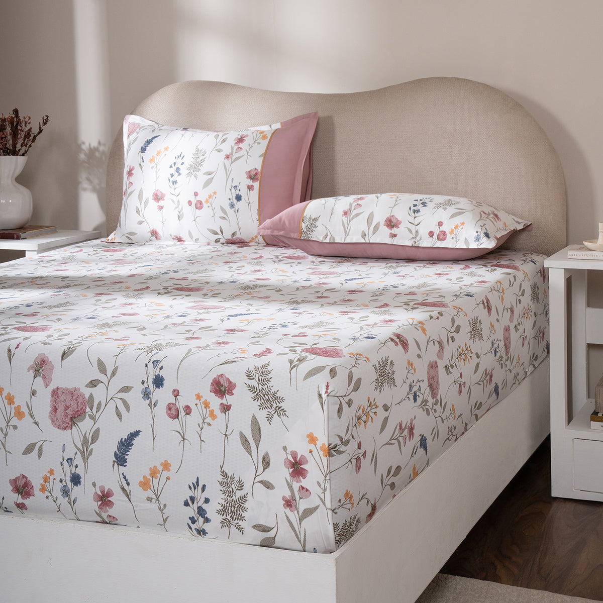 Fitted Sheet with Pillow Case 100% Cotton Rosellea Heritage Garden Old Rose