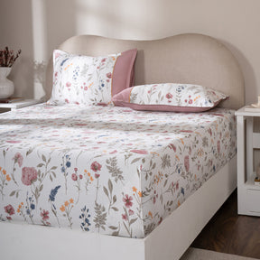 Fitted Sheet with Pillow Case 100% Cotton Rosellea Heritage Garden Old Rose