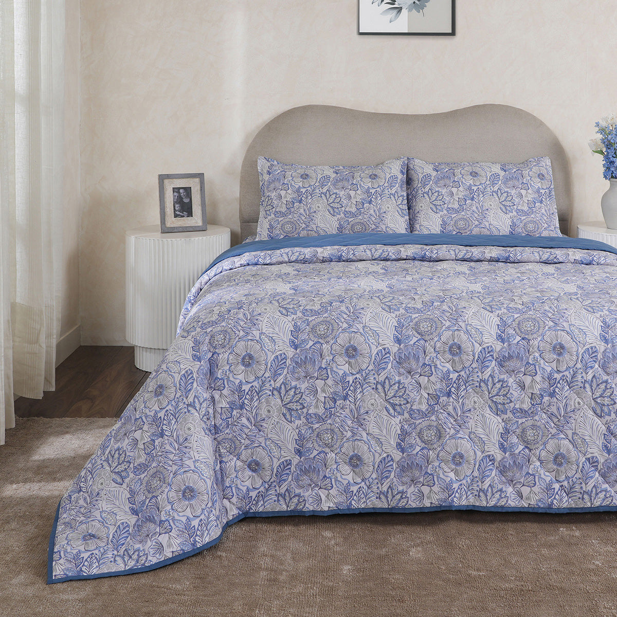 Hermosa Botanic Bloom Petaline 4Pcs Blue Shadow Quilt Set