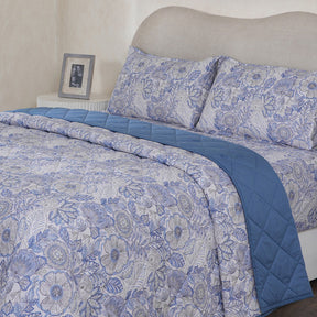Hermosa Botanic Bloom Petaline 4Pcs Blue Shadow Quilt Set