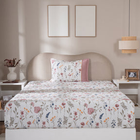 Fitted Sheet with Pillow Case 100% Cotton Rosellea Heritage Garden Old Rose