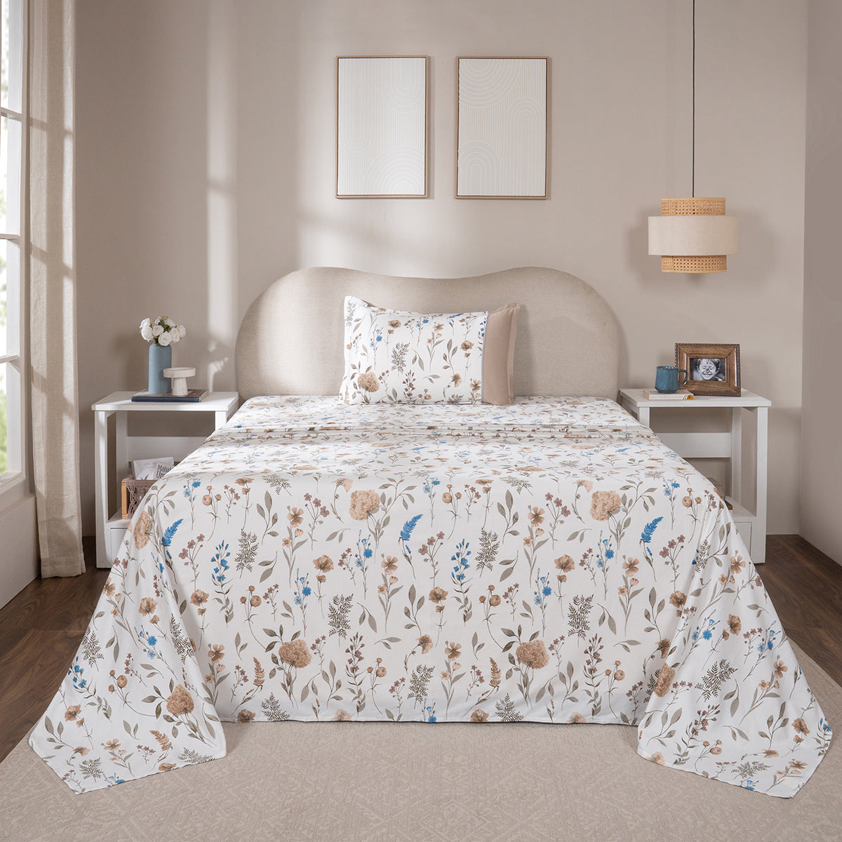 Bedsheet with Pillow Case 100% Cotton Rosellea Heritage Garden Marzipan