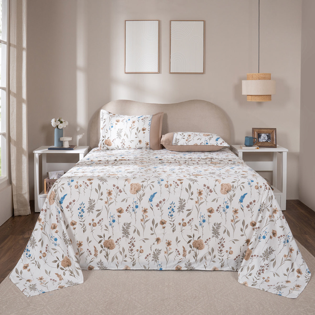 Bedsheet with Pillow Case 100% Cotton Rosellea Heritage Garden Marzipan