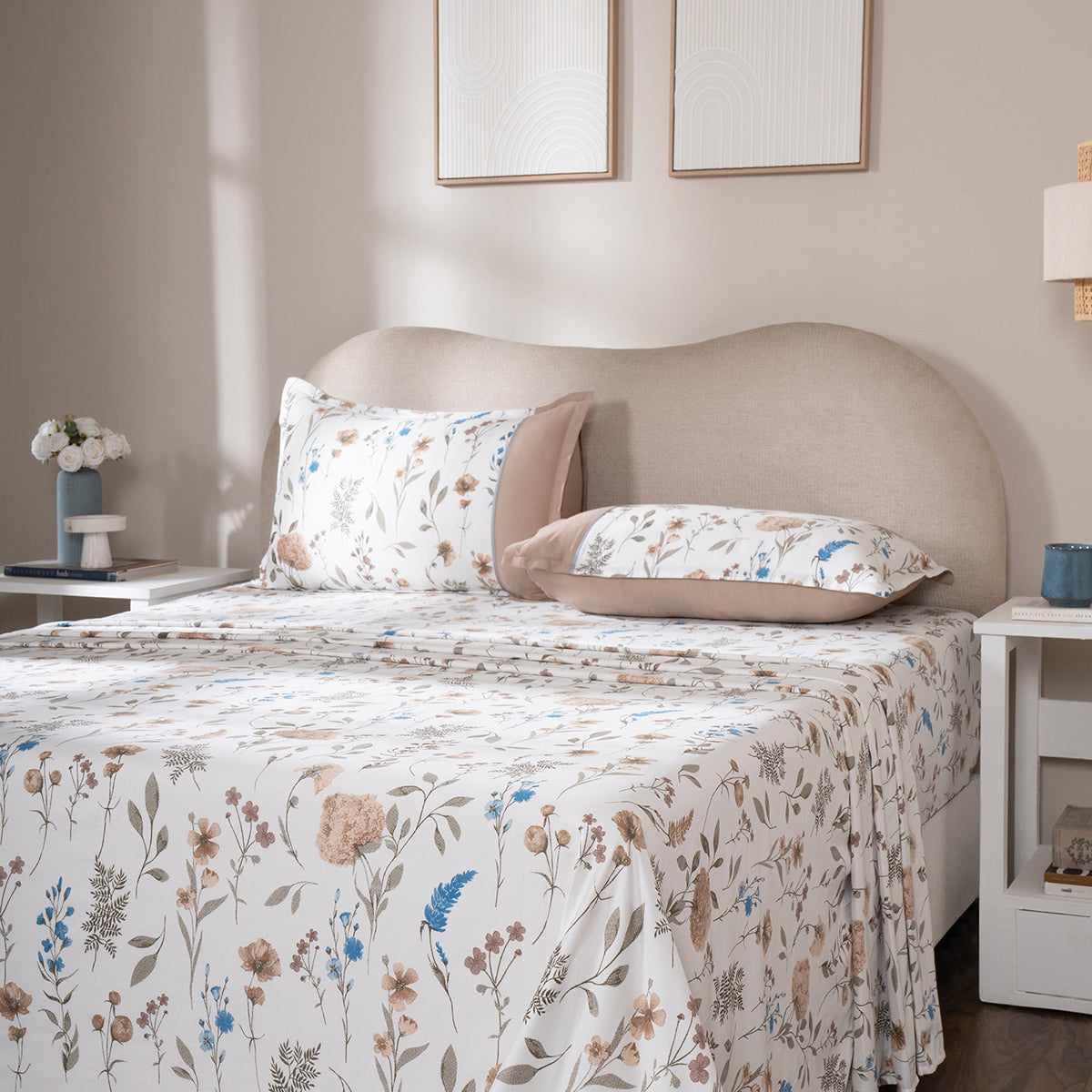 Bedsheet with Pillow Case 100% Cotton Rosellea Heritage Garden Marzipan