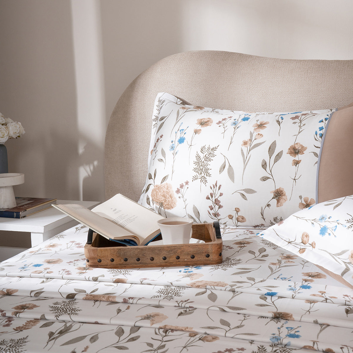 Bedsheet with Pillow Case 100% Cotton Rosellea Heritage Garden Marzipan