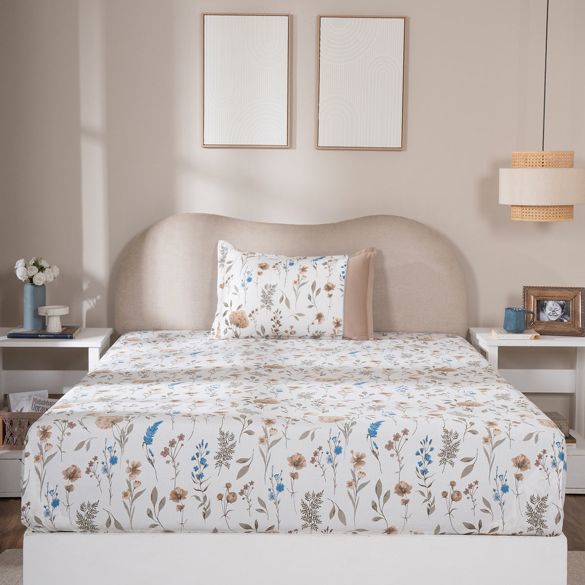 Fitted Sheet with Pillow Case 100% Cotton Rosellea Heritage Garden Marzipan