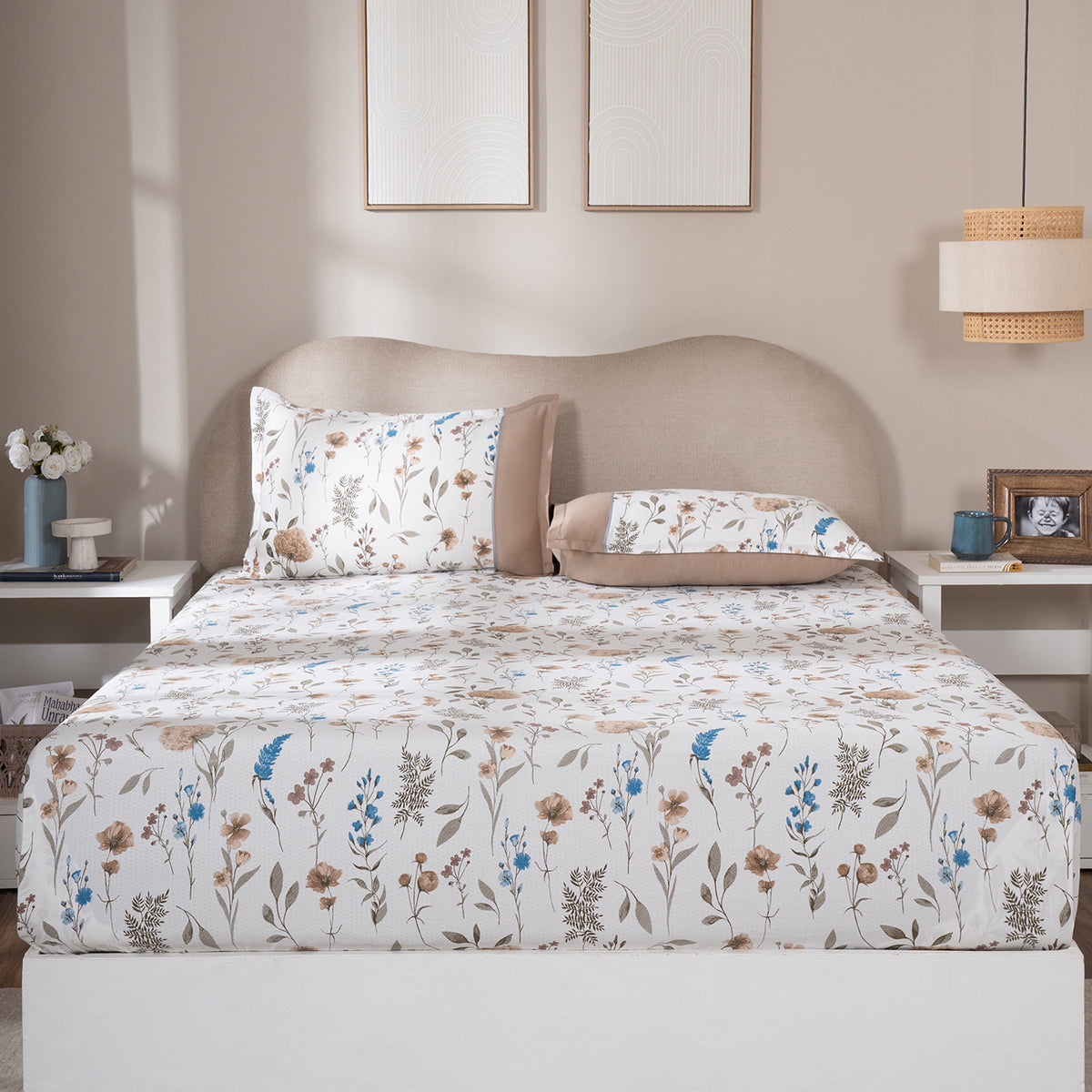 Fitted Sheet with Pillow Case 100% Cotton Rosellea Heritage Garden Marzipan