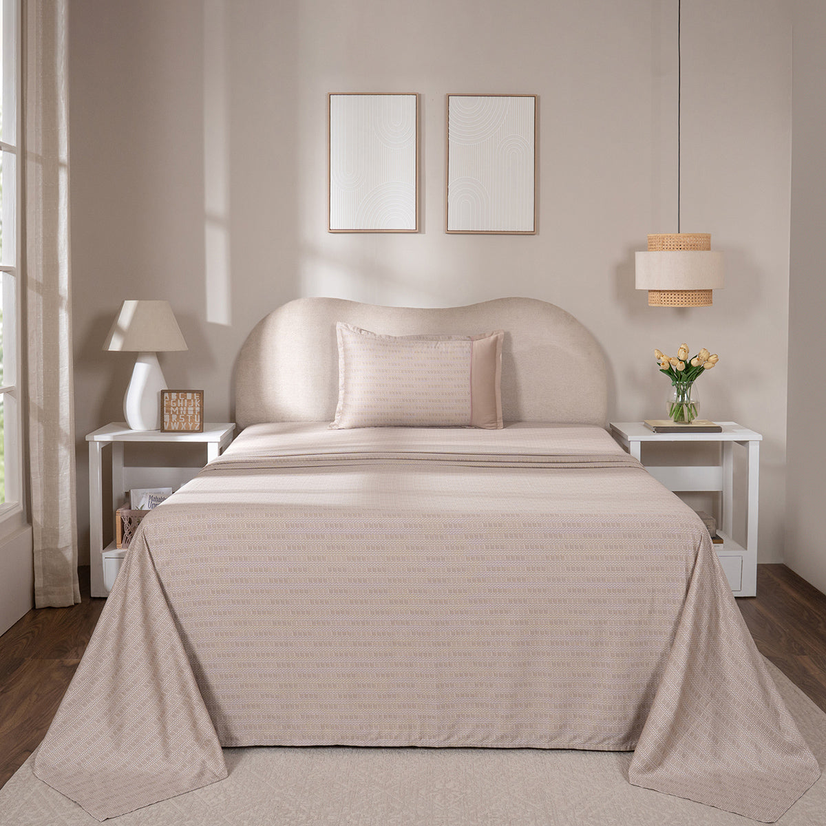 Bedsheet with Pillow Case 100% Cotton Tessaro Heritage Garden Beige