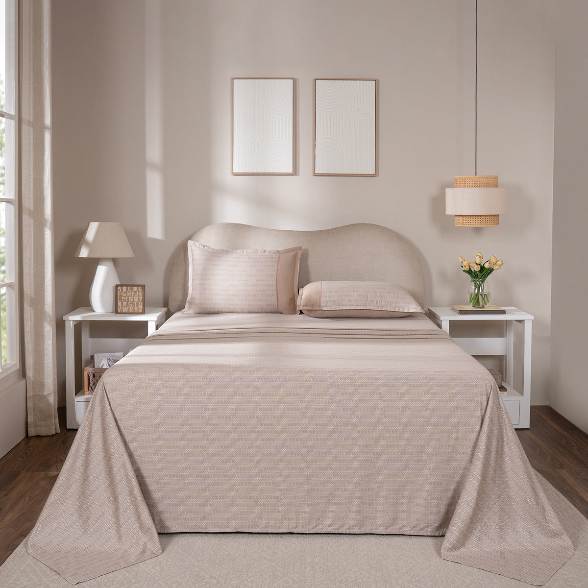 Bedsheet with Pillow Case 100% Cotton Tessaro Heritage Garden Beige