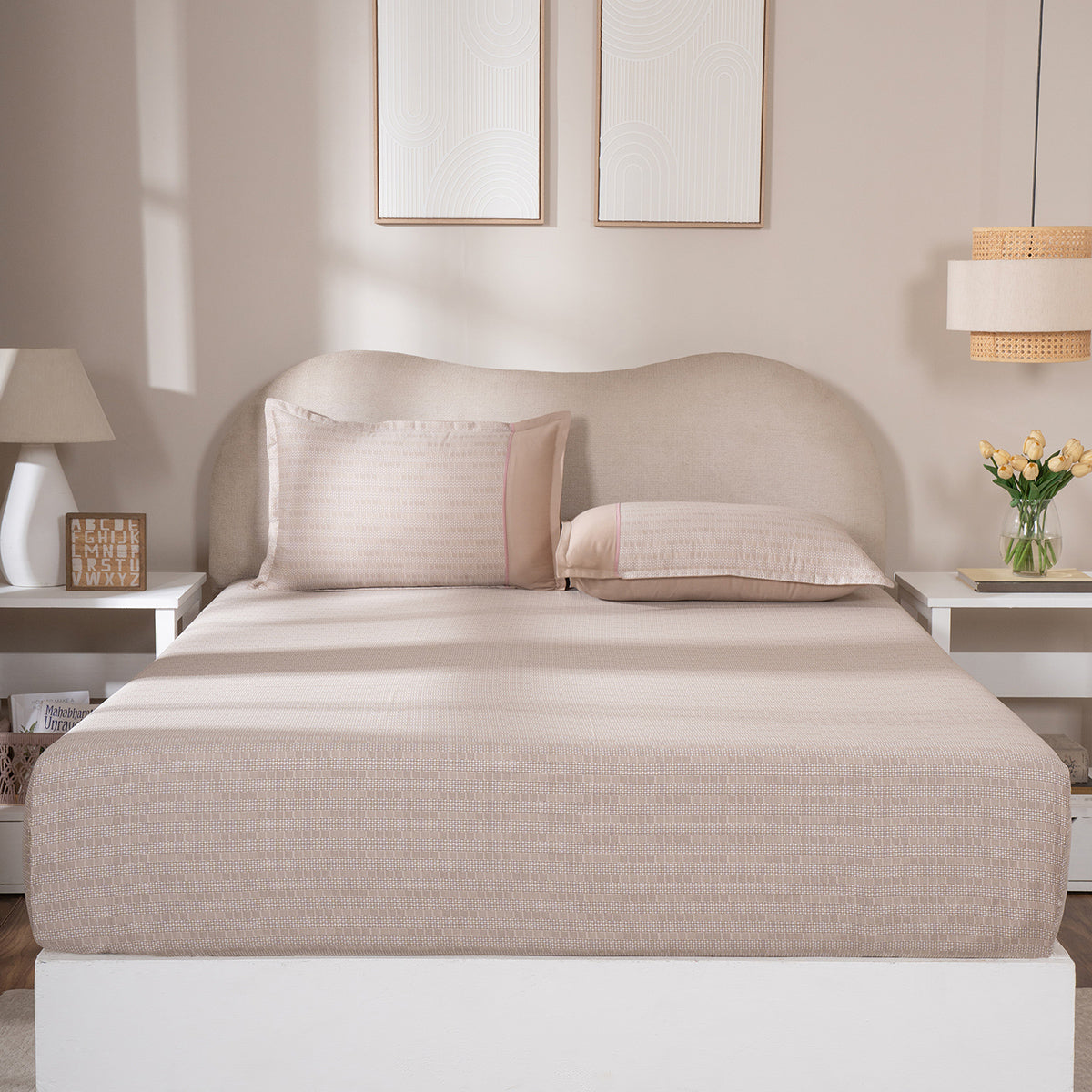 Fitted Sheet with Pillow Case 100% Cotton Tessaro Heritage Garden Beige