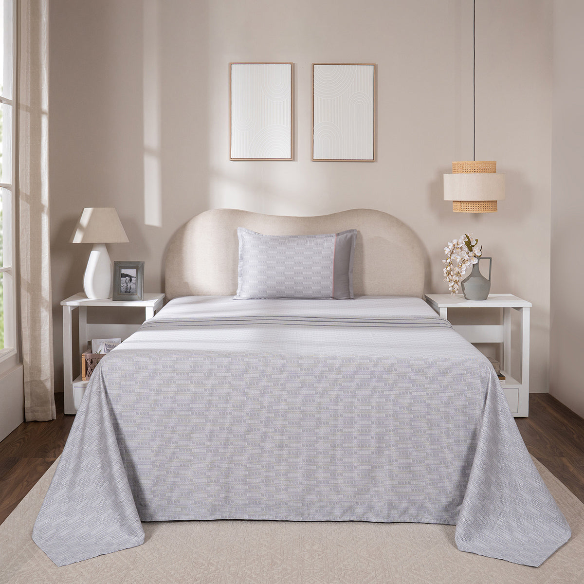 Bedsheet with Pillow Case 100% Cotton Tessaro Heritage Garden Grey