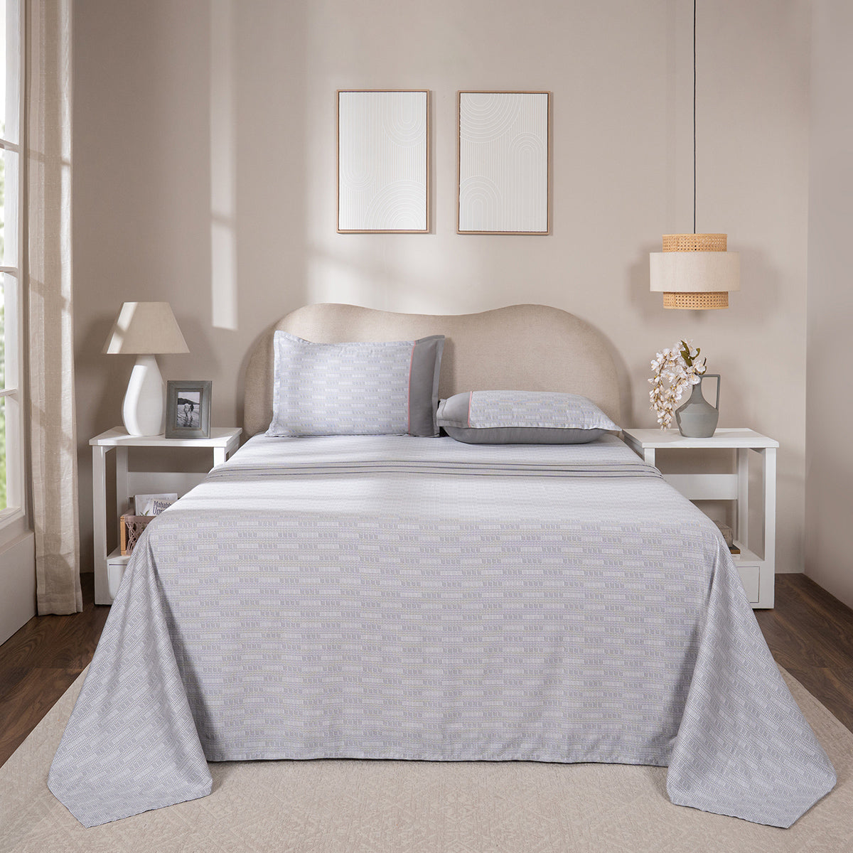 Bedsheet with Pillow Case 100% Cotton Tessaro Heritage Garden Grey