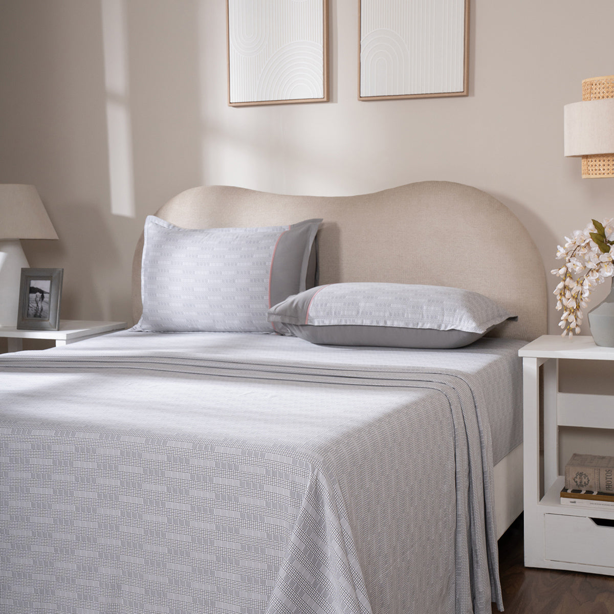Bedsheet with Pillow Case 100% Cotton Tessaro Heritage Garden Grey