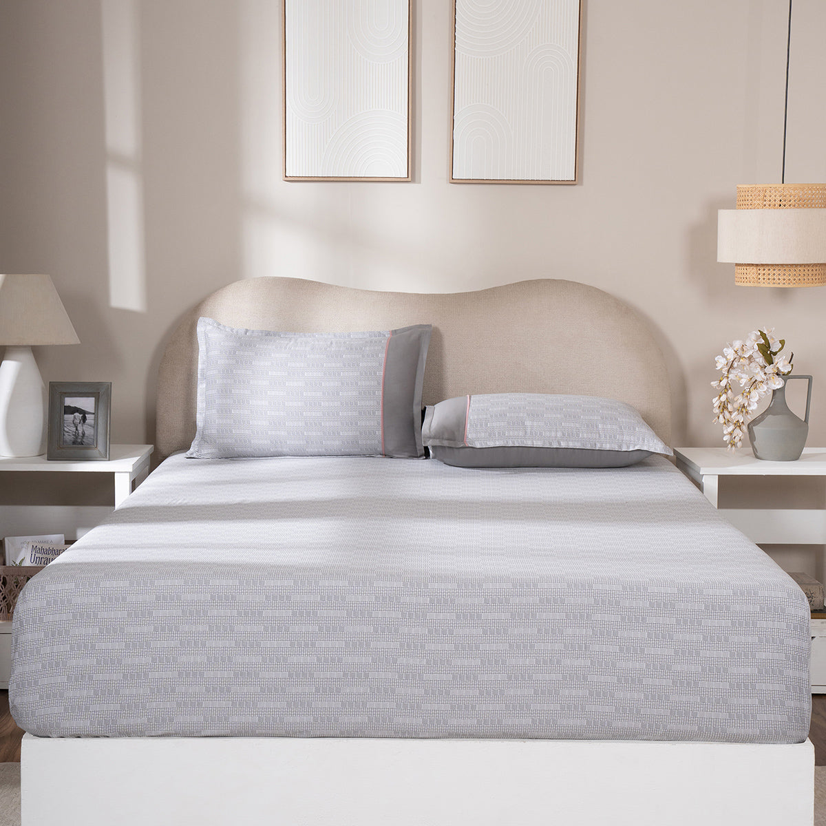 Fitted Sheet with Pillow Case 100% Cotton Tessaro Heritage Garden Grey