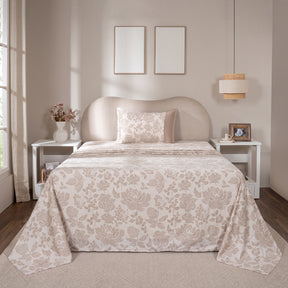 Bedsheet with Pillow Case 100% Cotton Stria Floral Heritage Garden Beige