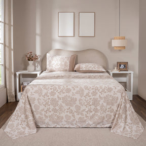 Bedsheet with Pillow Case 100% Cotton Stria Floral Heritage Garden Beige