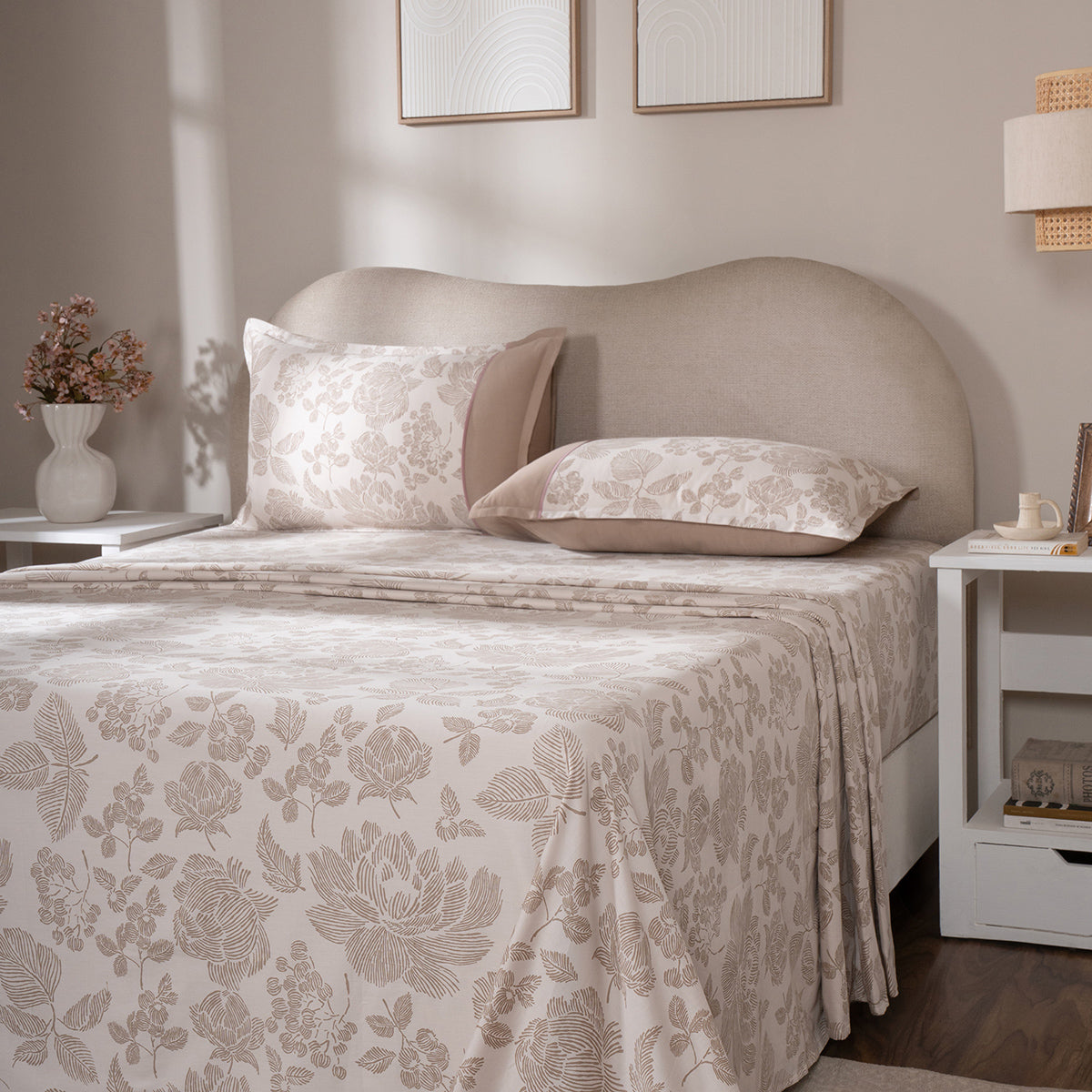 Bedsheet with Pillow Case 100% Cotton Stria Floral Heritage Garden Beige