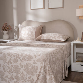 Bedsheet with Pillow Case 100% Cotton Stria Floral Heritage Garden Beige